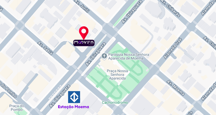 Mapa com a localização do Mooven Studios na Av. Ibirapuera, 2120